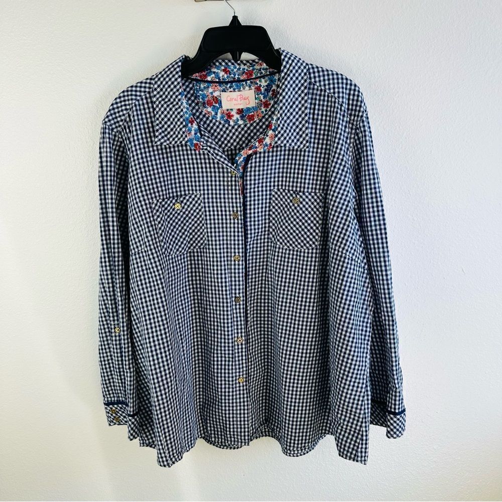 Coral Bay Blue Gingham Gold‎ Buttons Shirt